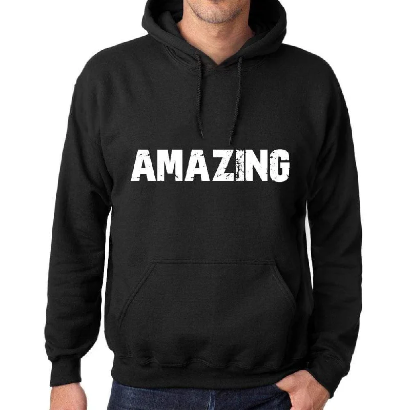 Elegant And Charming Men's Women's Unisex Printed Graphic Cotton Hoodie Soft Heavyweight Hooded Sweatshirt Pullover Popular Words AMAZING Deep Black