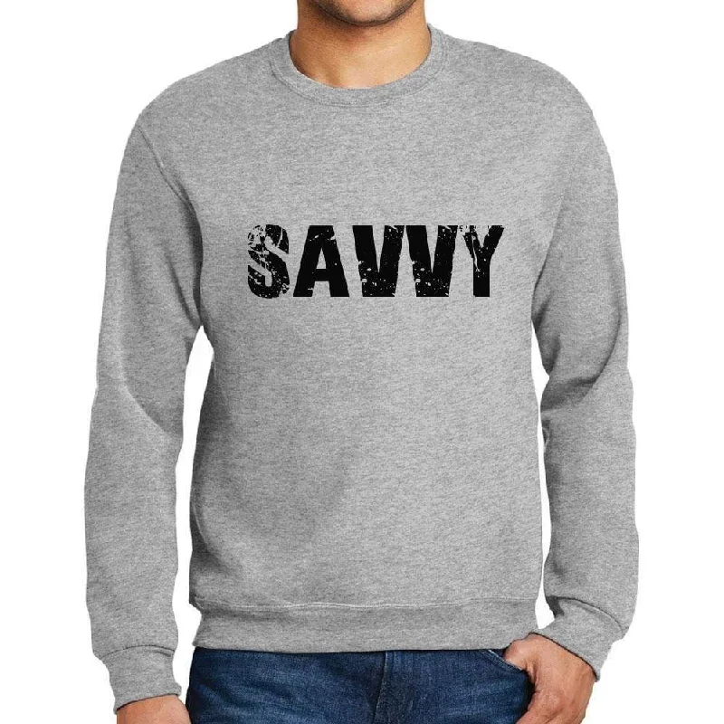 High-end Fabrics Men's Printed Graphic Sweatshirt Popular Words SAVVY Grey Marl