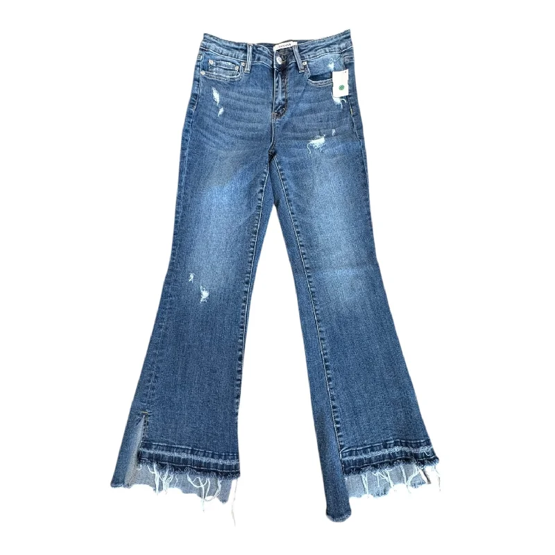 Mid-length Style Jeans Flared By Zenana Outfitters In Blue Denim, Size:4