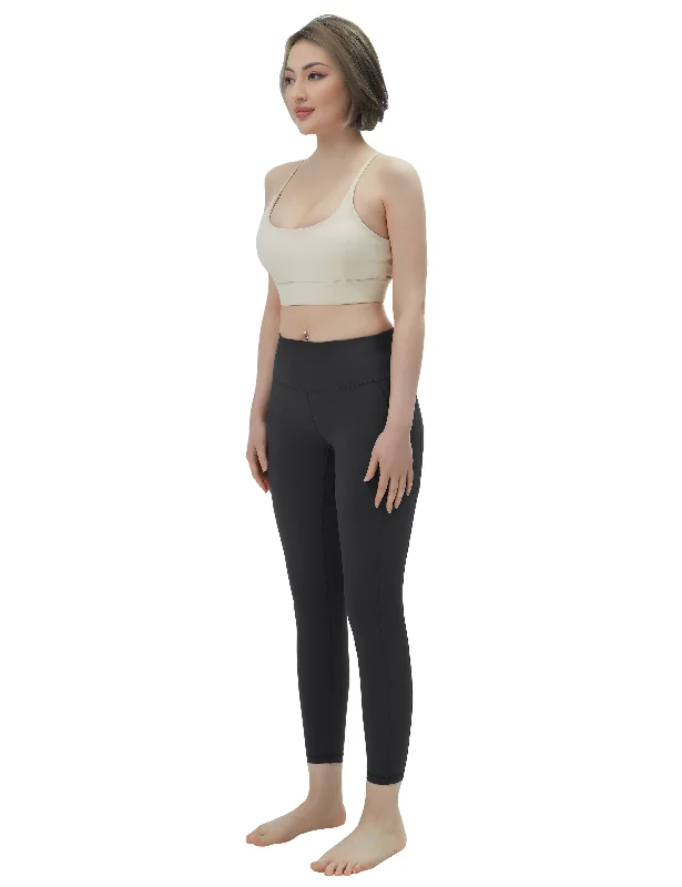 Easygoing Style High Waisted Yoga Pants 7/8 Length Leggings with Pockets charcoalgrey