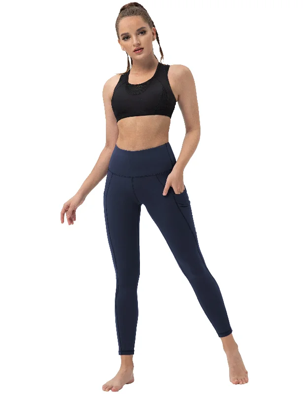 Trendy Looks High Waist Side Pockets Yoga Pants darknavy