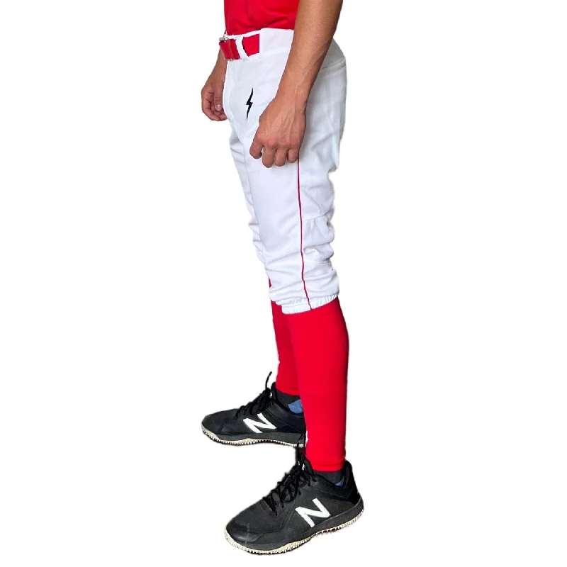 Cozy Chic BRUCE BOLT Premium Pro Baseball Knicker - WHITE w/ Red