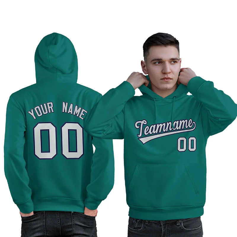 Soft Fabric Looks Custom Aqua Gray-Navy Classic Style Personalized Sport Pullover Hoodie