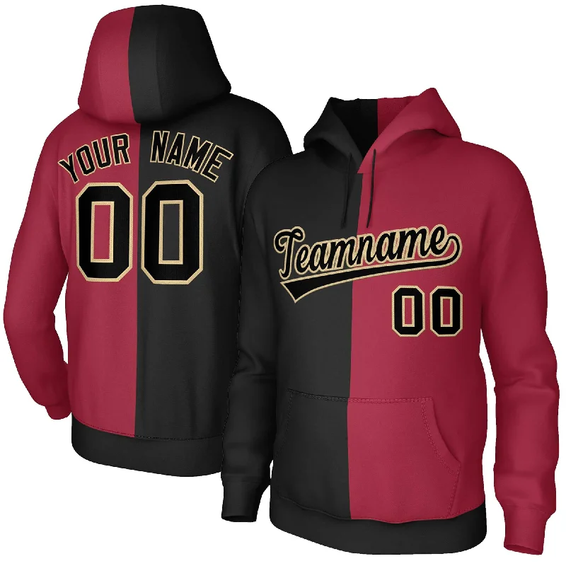 Soft Fabrics Custom Black Crimson Black-Old Gold Split Fashion Stitched Sportwear Pullover Hoodie