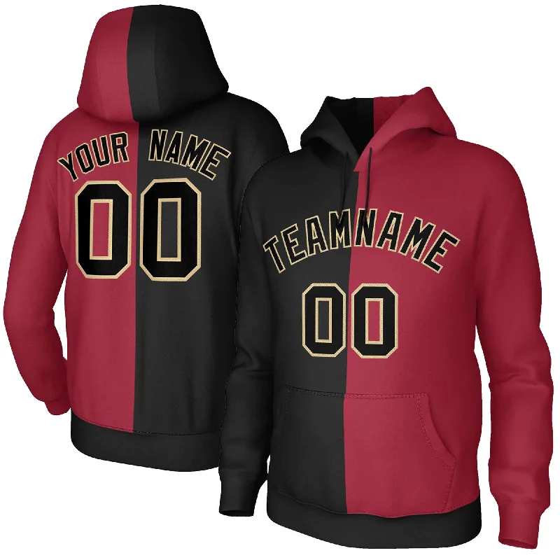 Fashion Must-have Custom Black Crimson Black-Old Gold Split Fashion Stitched Sportwear Pullover Hoodie