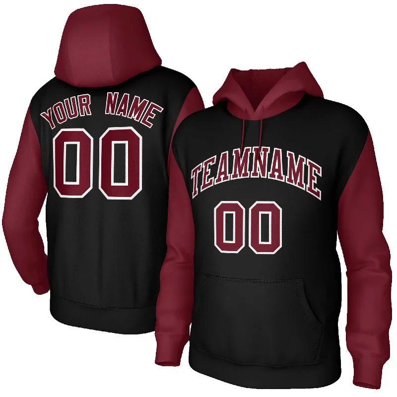 Tropical Style Custom Black Crimson-White Raglan Sleeves Stitched Sportwear Pullover Hoodie