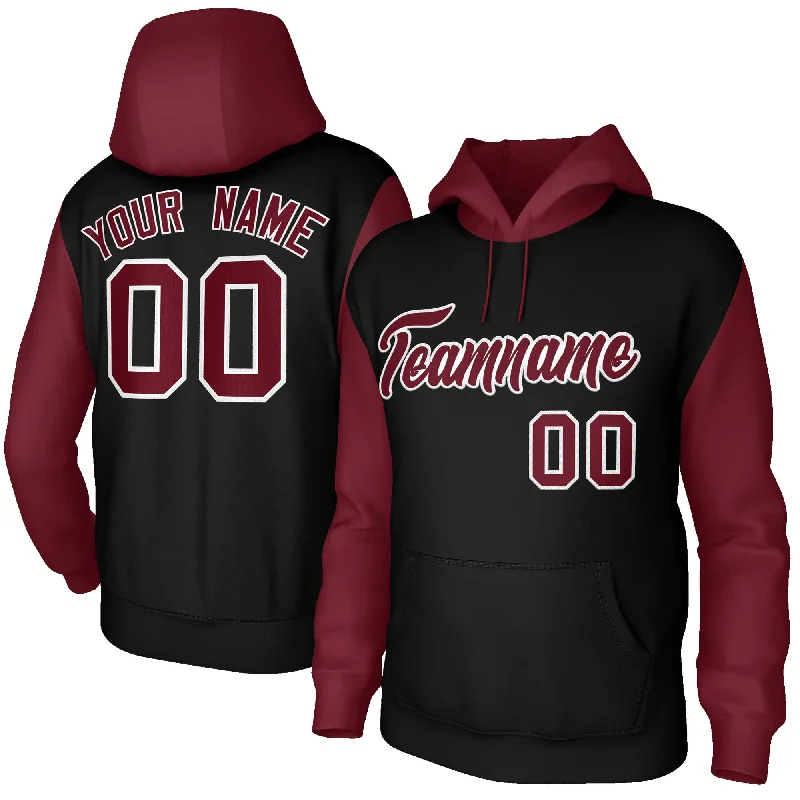 Sexy Fun Custom Black Crimson-White Raglan Sleeves Stitched Sportwear Pullover Hoodie