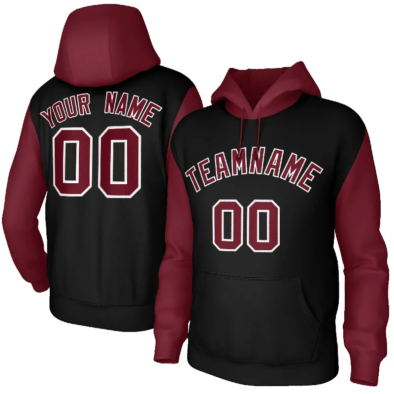 Cool Breeze At Night Custom Black Crimson-White Raglan Sleeves Stitched Sportwear Pullover Hoodie