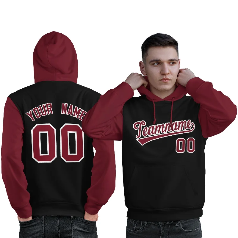 Trendy Looks Custom Black Crimson-White Raglan Sleeves Pullover Personalized Sweatshirt Hoodie