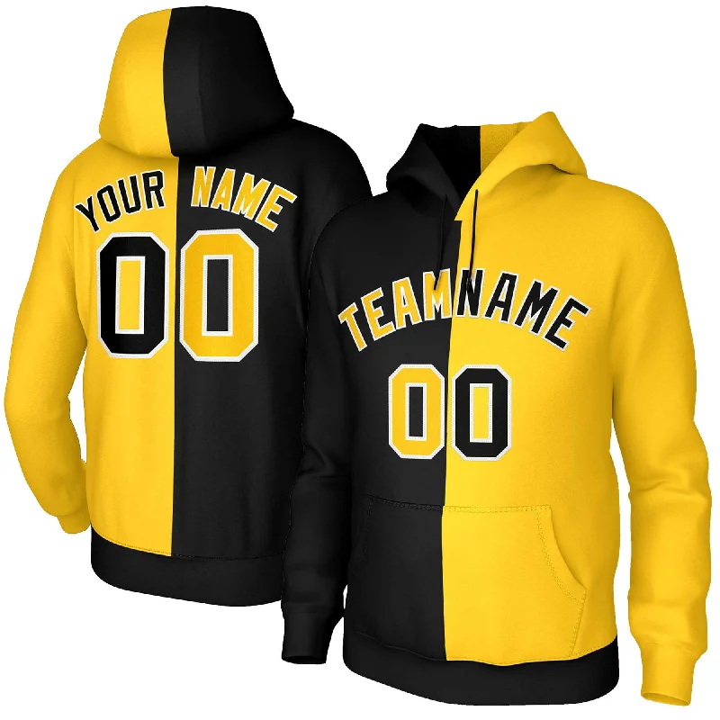 Versatile Itinerary Custom Black Gold Gold-White Split Fashion Stitched Sportwear Pullover Hoodie