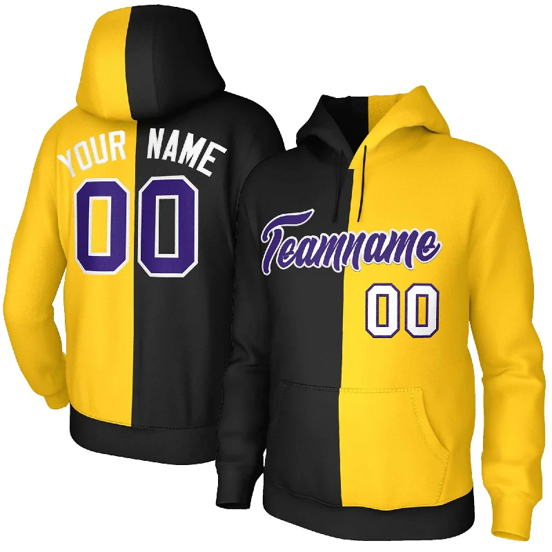Classic Choice Custom Black Gold Purple-White Split Fashion Stitched Sportwear Pullover Hoodie