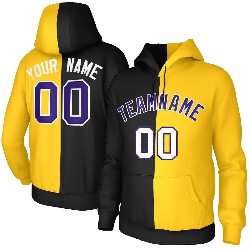 Youthful Style Custom Black Gold Purple-White Split Fashion Stitched Sportwear Pullover Hoodie