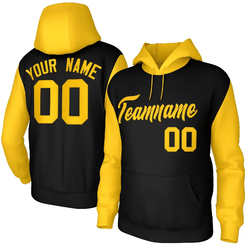 Slim Fit Custom Black Gold-Raglan Sleeves Stitched Sportwear Pullover Hoodie