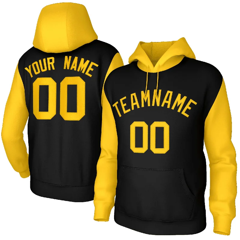 Classic Series Custom Black Gold-Raglan Sleeves Stitched Sportwear Pullover Hoodie