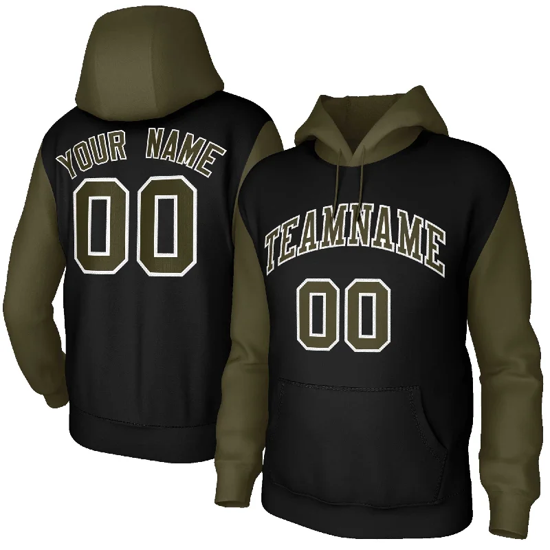 Embroidery Design Custom Black Green-White Raglan Sleeves Stitched Sportwear Pullover Hoodie