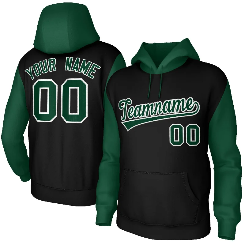 Trendy And Casual Custom Black Green-White Raglan Sleeves Stitched Sportwear Pullover Hoodie