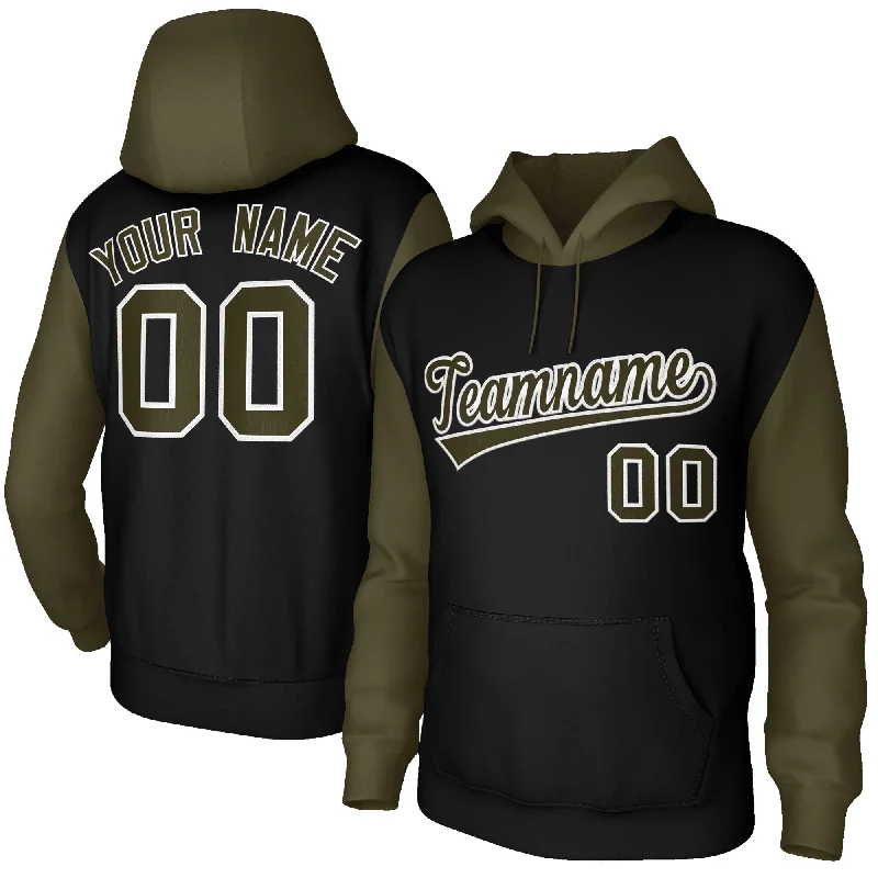 Fashionable And Versatile Custom Black Green-White Raglan Sleeves Stitched Sportwear Pullover Hoodie
