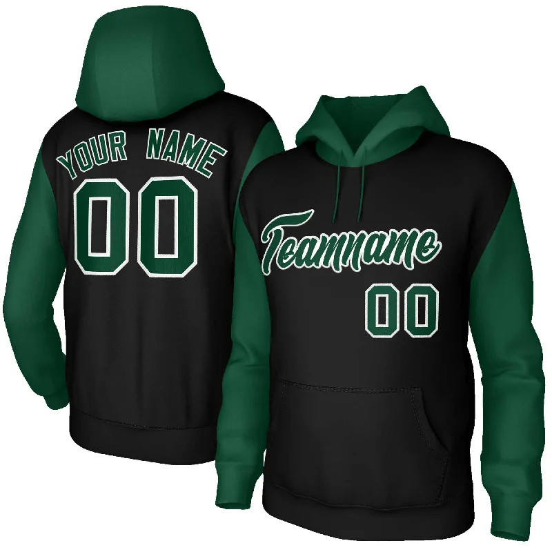 Elegant And Simple Custom Black Green-White Raglan Sleeves Stitched Sportwear Pullover Hoodie