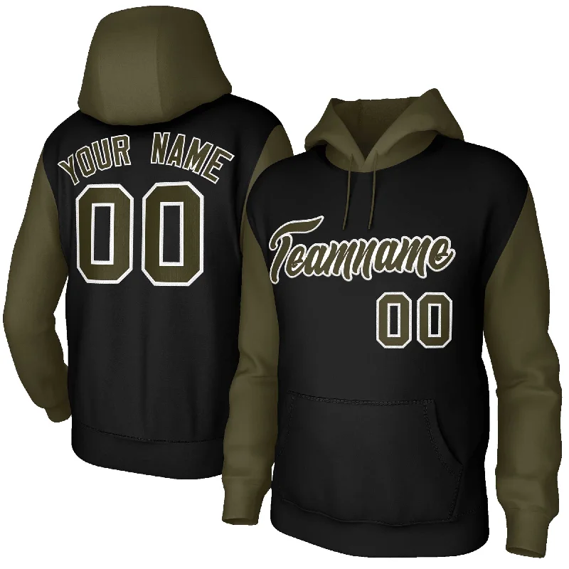 Luxury Temperament Custom Black Green-White Raglan Sleeves Stitched Sportwear Pullover Hoodie