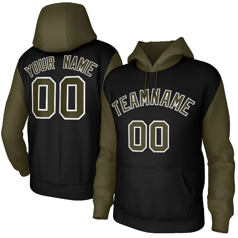 Nightclub Style Custom Black Green-White Raglan Sleeves Stitched Sportwear Pullover Hoodie