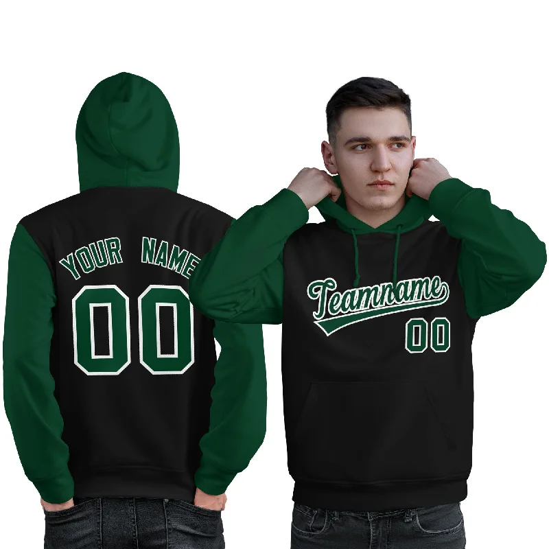 Fashion Comfort Custom Black Green-White Raglan Sleeves Pullover Personalized Sweatshirt Hoodie