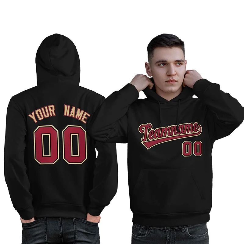 Fashionable Comfort Custom Black Old Gold-Cardinal Classic Style Personalized Sport Pullover Hoodie
