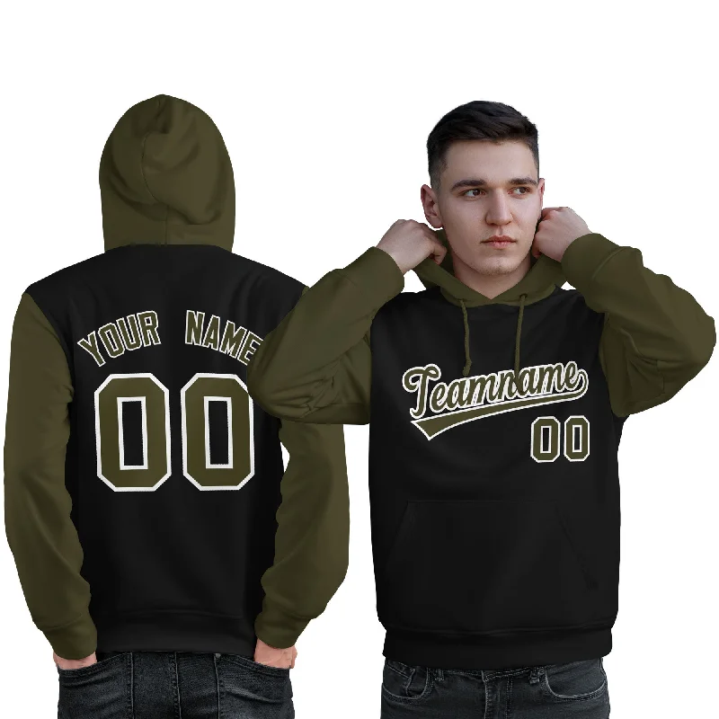 Simple Comfort Custom Black Olive-White Raglan Sleeves Pullover Personalized Sweatshirt Hoodie