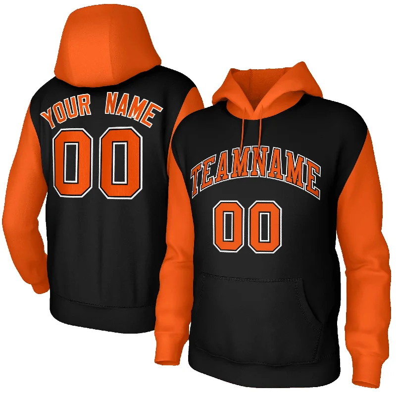 End Of The Year Custom Black Orange-Black Raglan Sleeves Stitched Sportwear Pullover Hoodie