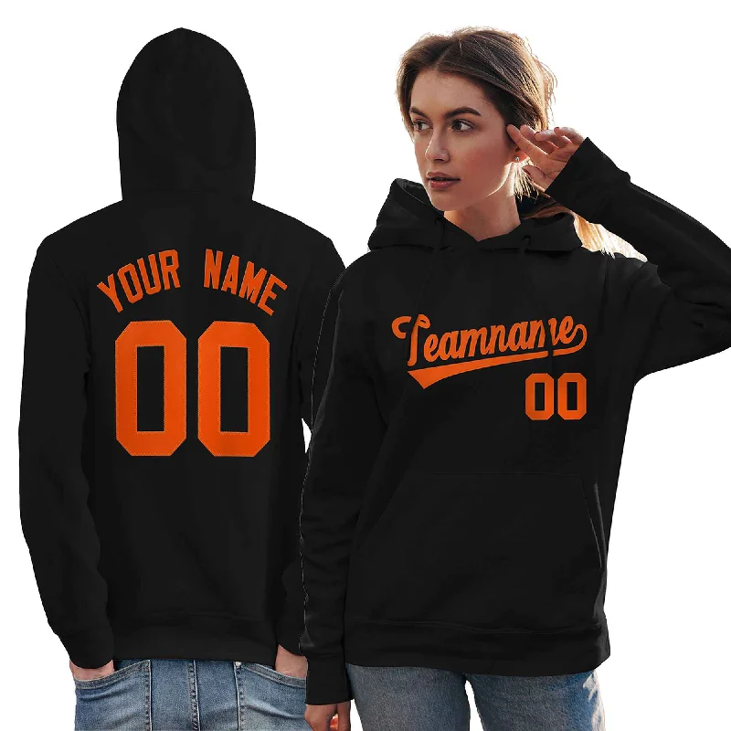 Comfortable Chic Custom Black Orange Classic Style Personalized Sport Pullover Hoodie