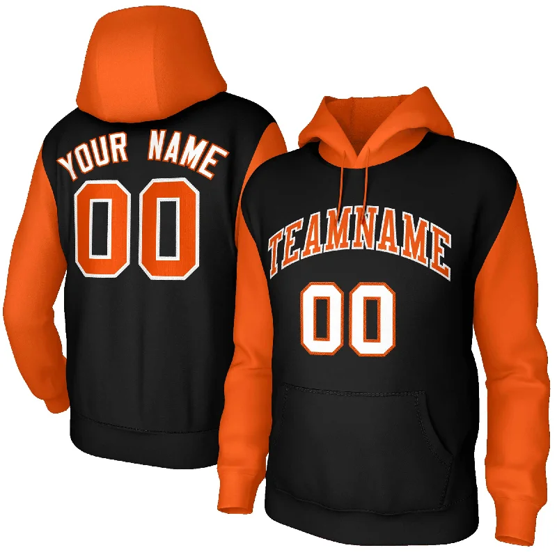 Comfortable Fashion Custom Black Orange-White Raglan Sleeves Stitched Sportwear Pullover Hoodie