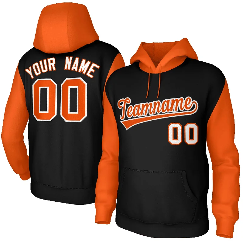 Spring Fashion Custom Black Orange-White Raglan Sleeves Stitched Sportwear Pullover Hoodie