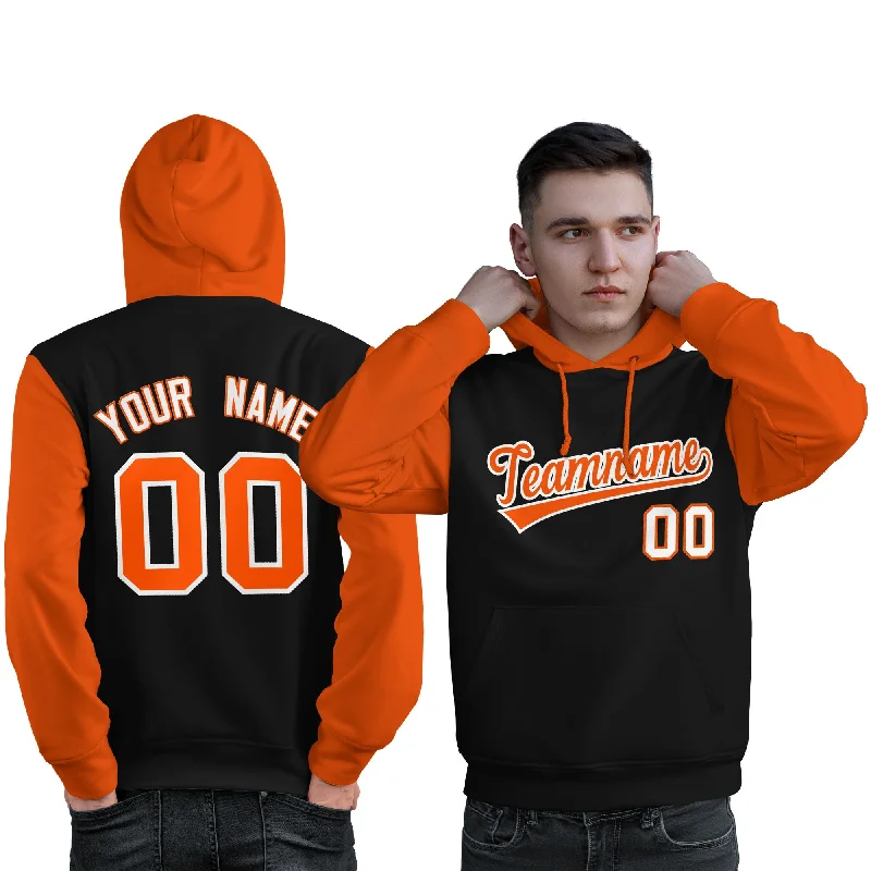 Easy Chic Custom Black Orange-White Raglan Sleeves Pullover Personalized Sweatshirt Hoodie