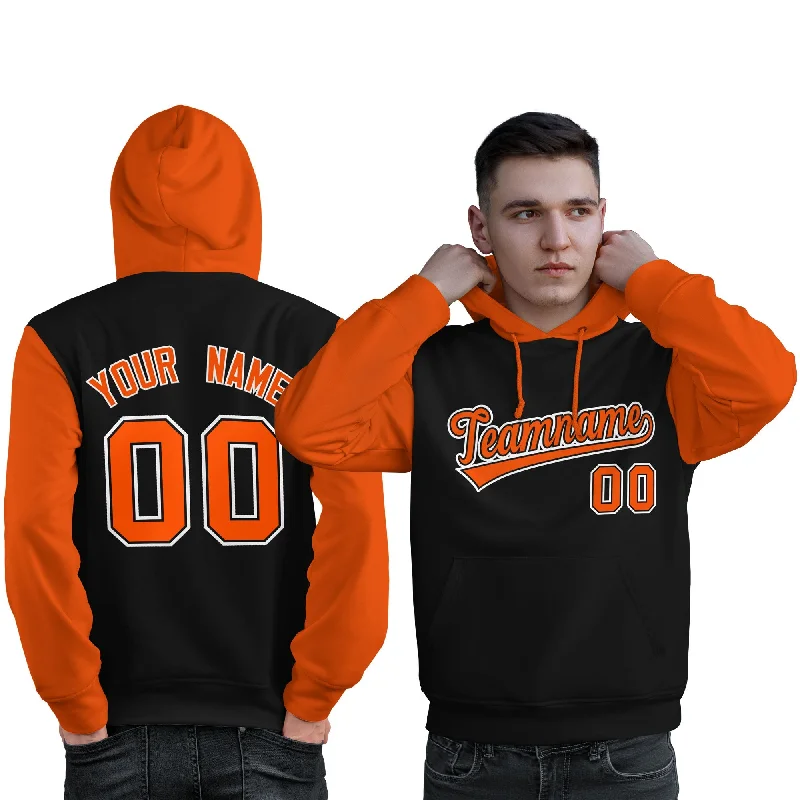 Soft Looks Custom Black Orange-White Raglan Sleeves Pullover Personalized Sweatshirt Hoodie