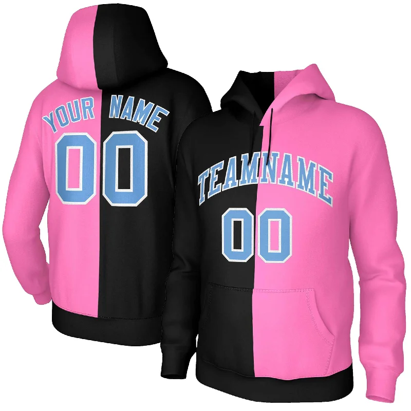 Chic Outfits Custom Black Pink Light Blue-White Split Fashion Stitched Sportwear Pullover Hoodie