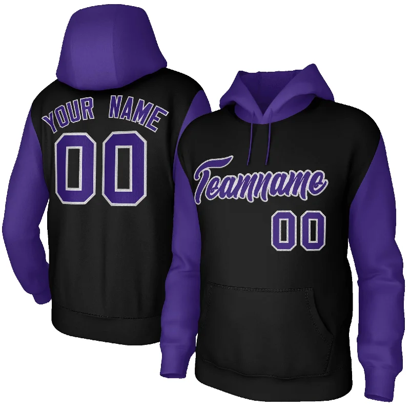 Carefree Custom Black Purple-Gray Raglan Sleeves Stitched Sportwear Pullover Hoodie