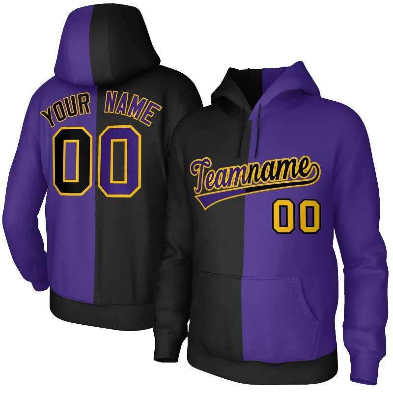 Easy Style Custom Black Purple Purple-Gold Split Fashion Stitched Sportwear Pullover Hoodie