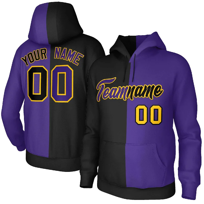 Comfortable Outfits Custom Black Purple Purple-Gold Split Fashion Stitched Sportwear Pullover Hoodie