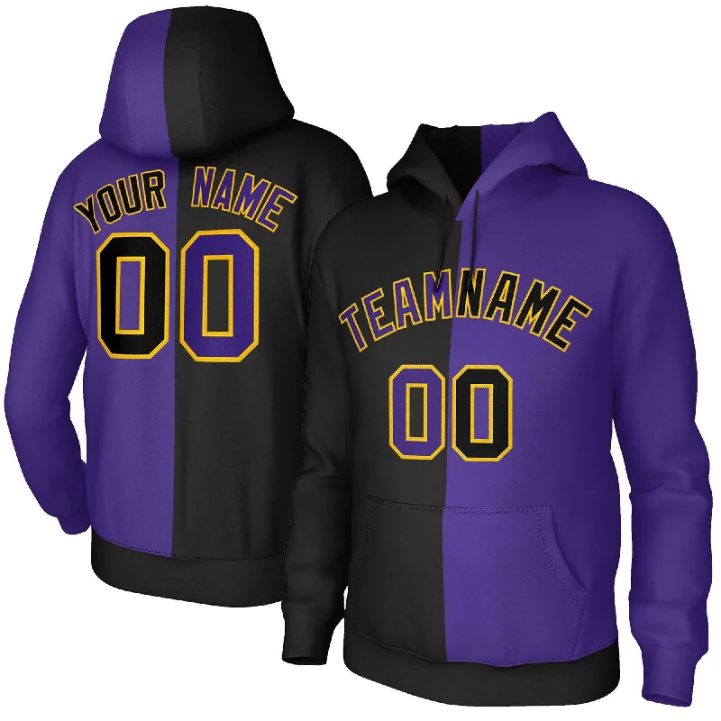 Exquisite Details Custom Black Purple Purple-Gold Split Fashion Stitched Sportwear Pullover Hoodie