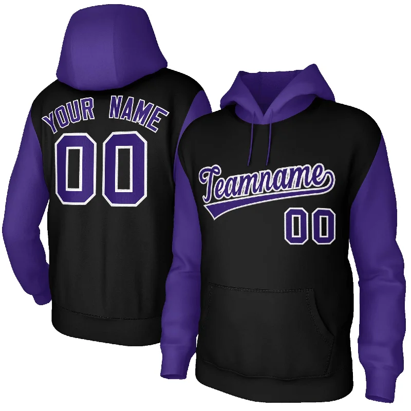 British Style Custom Black Purple-White Raglan Sleeves Stitched Sportwear Pullover Hoodie