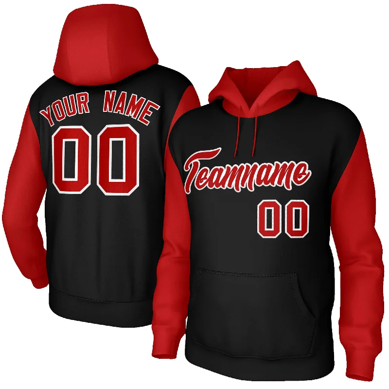 Slightly Flared Design Custom Black Red-White Raglan Sleeves Stitched Sportwear Pullover Hoodie