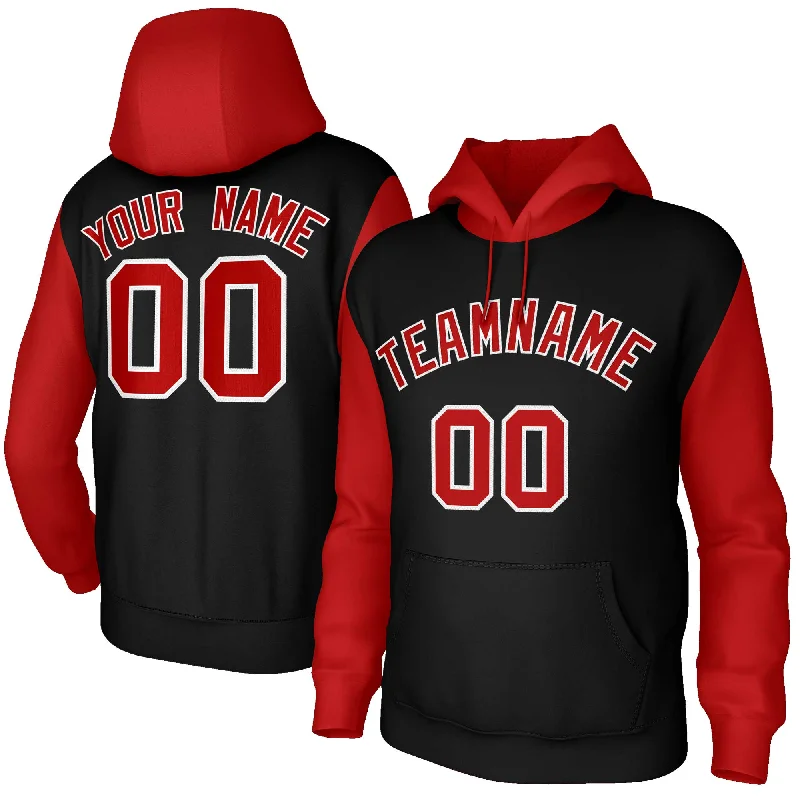 Street Fashion Custom Black Red-White Raglan Sleeves Stitched Sportwear Pullover Hoodie