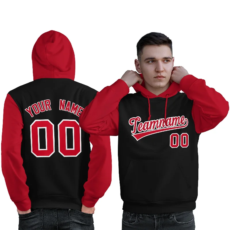 Easygoing Fashion Custom Black Red-White Raglan Sleeves Pullover Personalized Sweatshirt Hoodie