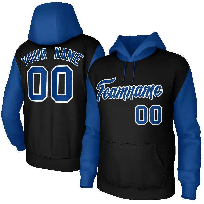 Fresh And Natural Custom Black Royal-White Raglan Sleeves Stitched Sportwear Pullover Hoodie