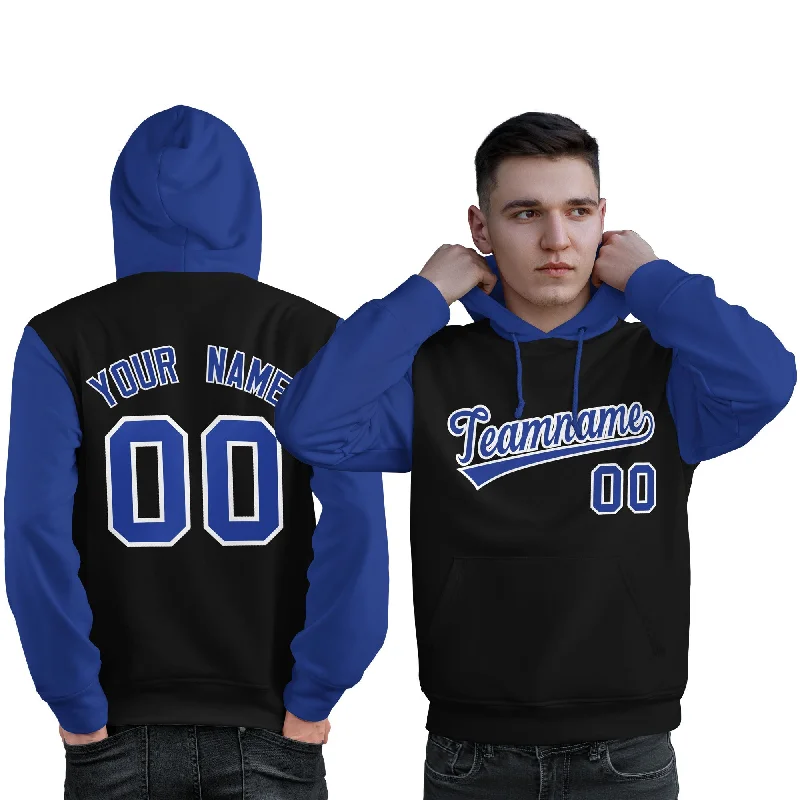 Comfortable Sweaters Custom Black Royal-White Raglan Sleeves Pullover Personalized Sweatshirt Hoodie
