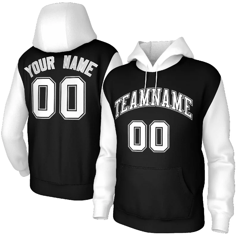Youthful Vitality Custom Black White-Black Raglan Sleeves Stitched Sportwear Pullover Hoodie