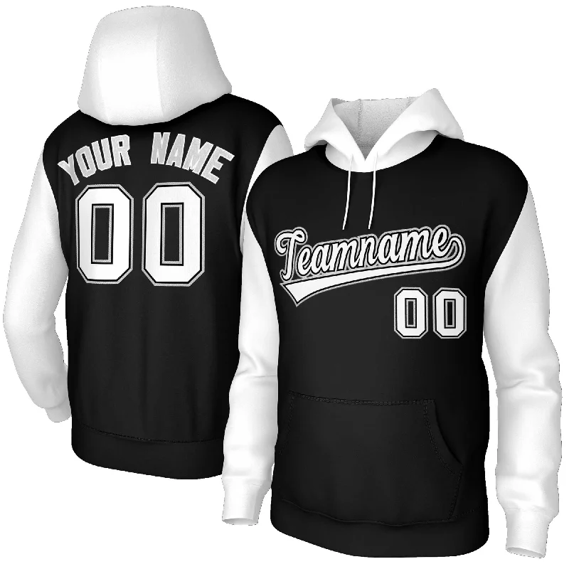 Elegant And Charming Custom Black White-Black Raglan Sleeves Stitched Sportwear Pullover Hoodie