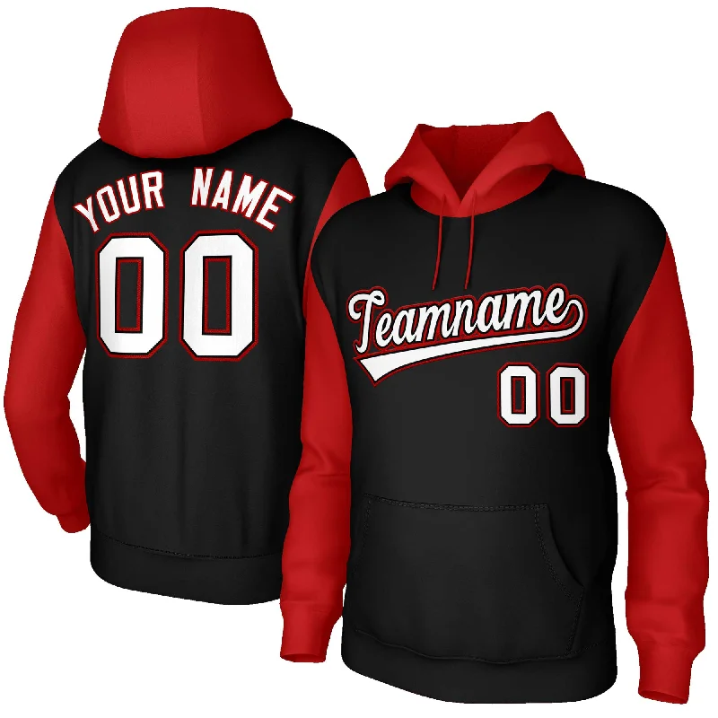 Autumn Selection Custom Black White-Black Raglan Sleeves Stitched Sportwear Pullover Hoodie