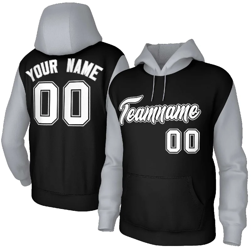College Style Custom Black White-Black Raglan Sleeves Stitched Sportwear Pullover Hoodie