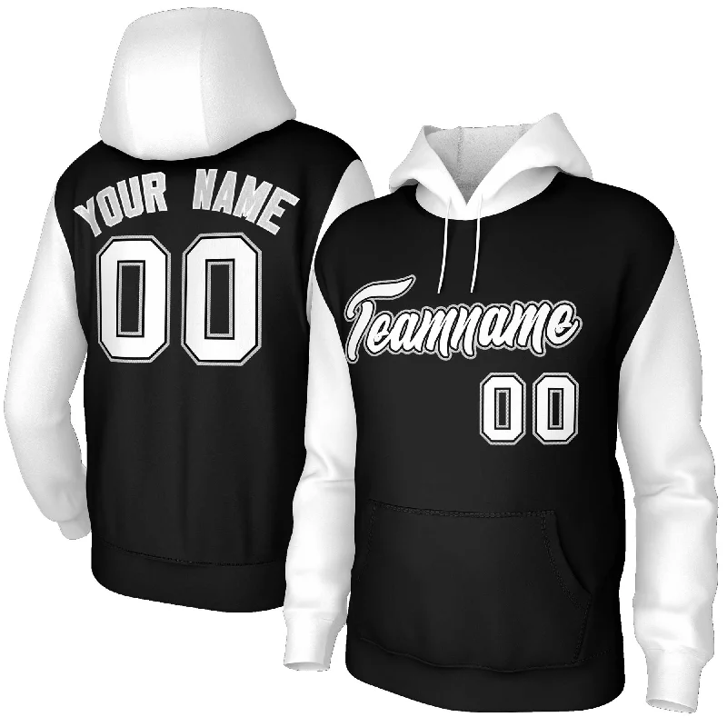 Outdoor Trend Custom Black White-Black Raglan Sleeves Stitched Sportwear Pullover Hoodie
