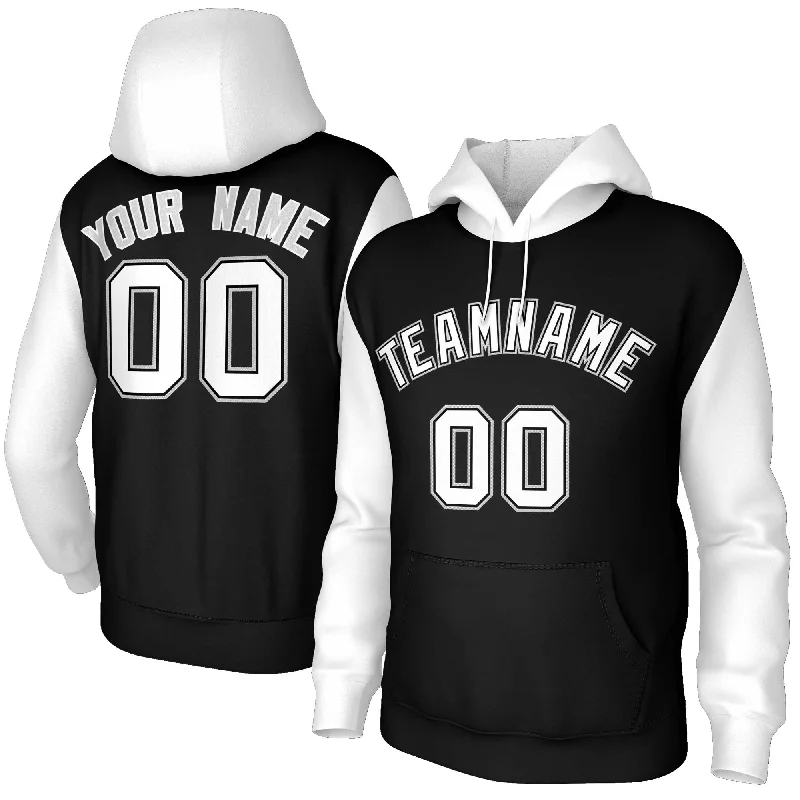 Innovative Design Custom Black White-Black Raglan Sleeves Stitched Sportwear Pullover Hoodie